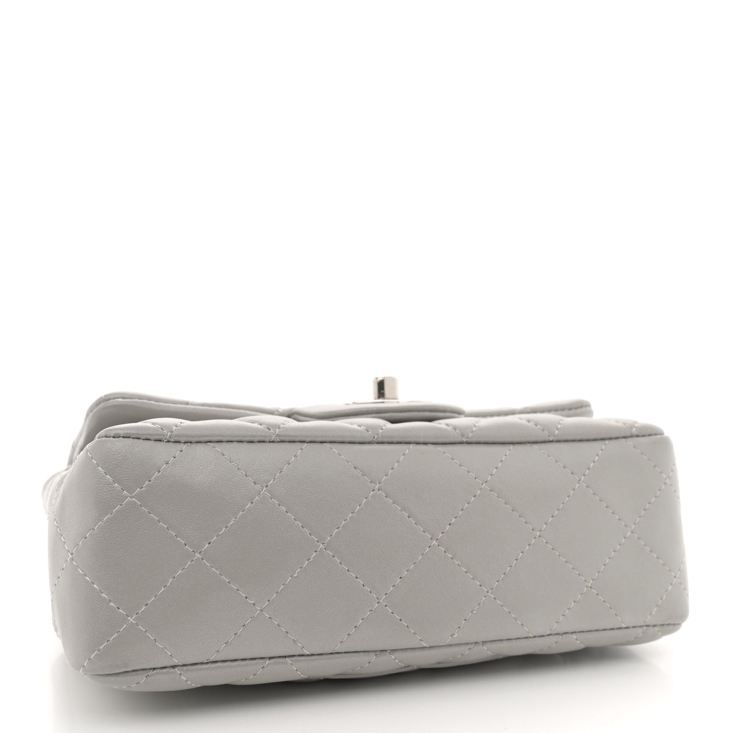 Metallic Lambskin Quilted Mini Rectangular Flap Silver
