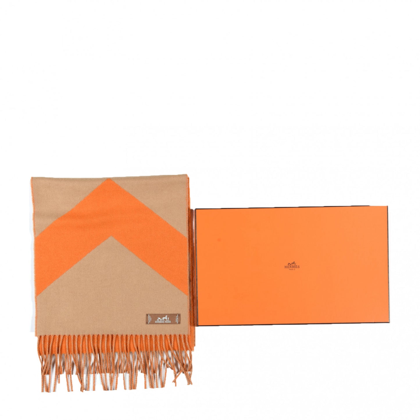 Cashmere Chevron Muffler Camel Mandarine