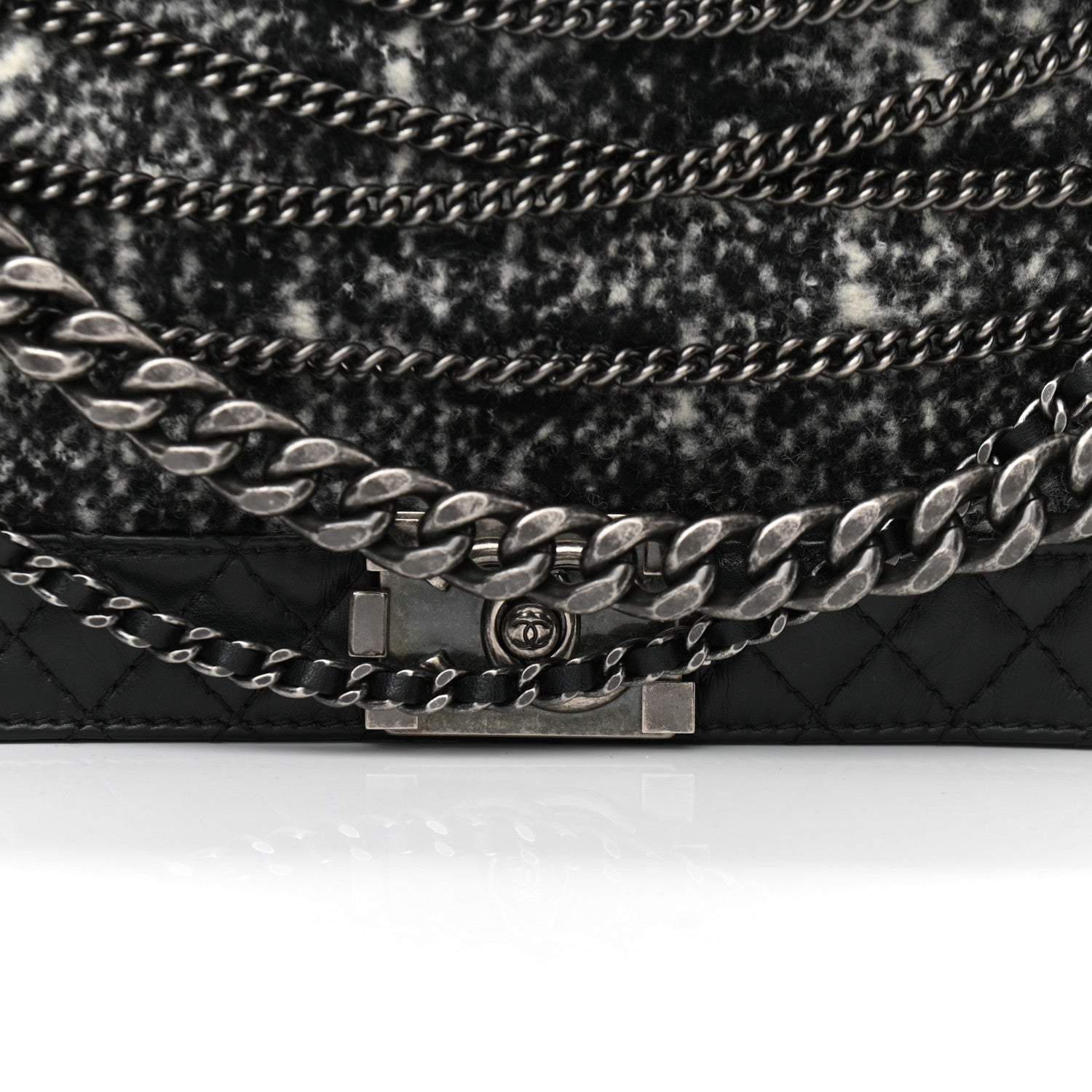 Chanel Calfskin Tweed Enchained XL Boy Flap Black 8 of 10