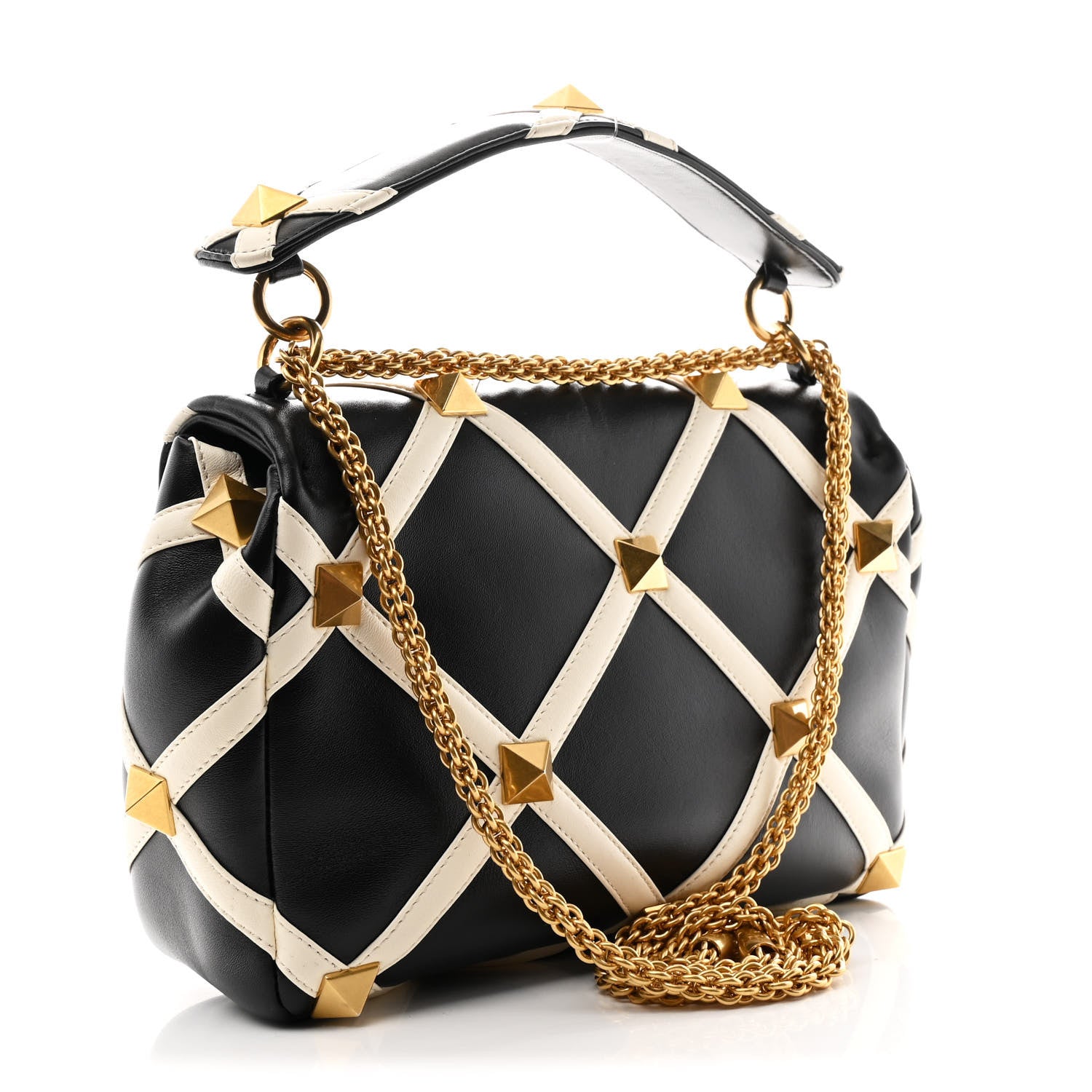 Valentino Garavani Nappa Large Roman Stud Shoulder Bag Black White 3 of 9