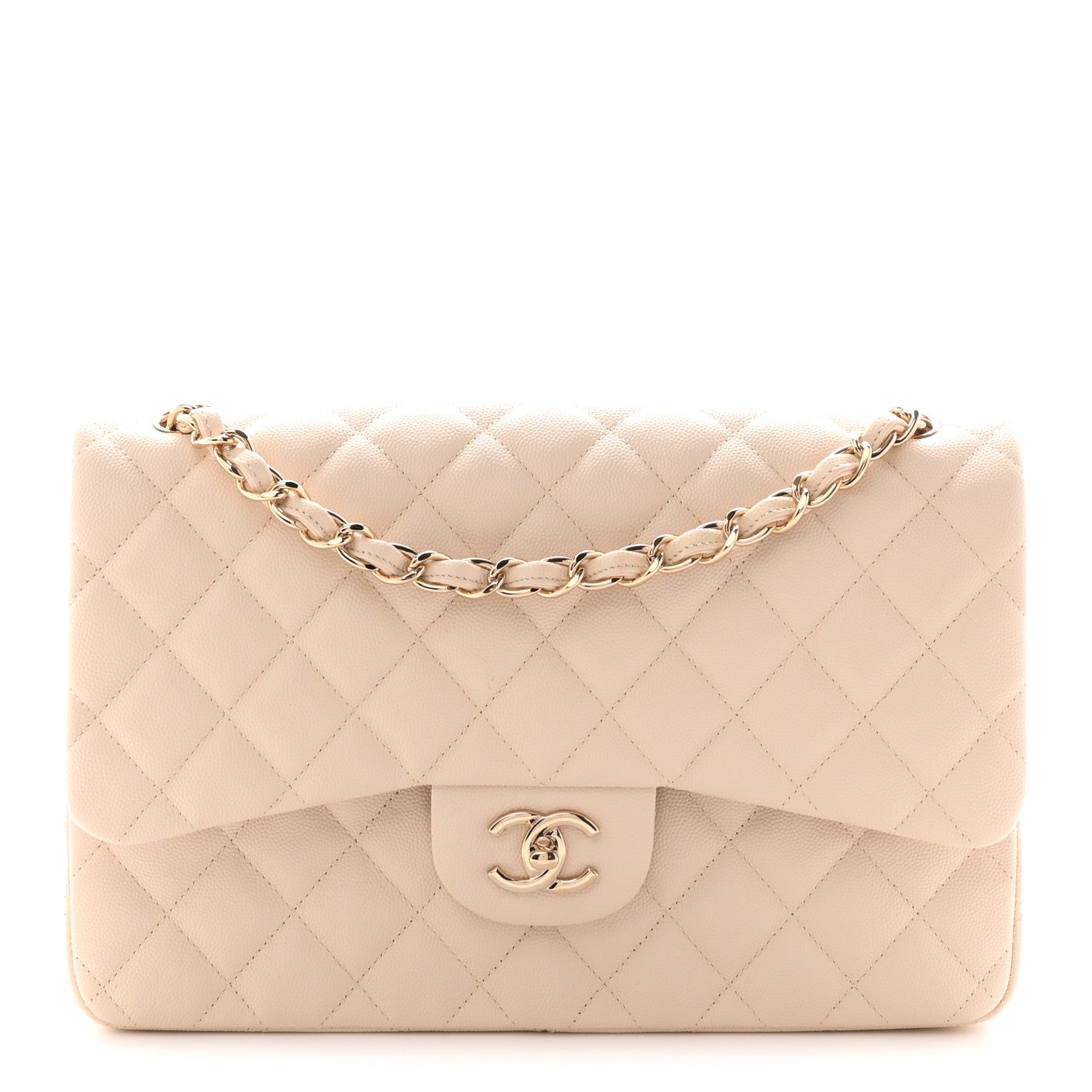 Chanel Caviar Quilted Jumbo Double Flap Light Beige 1 of 10