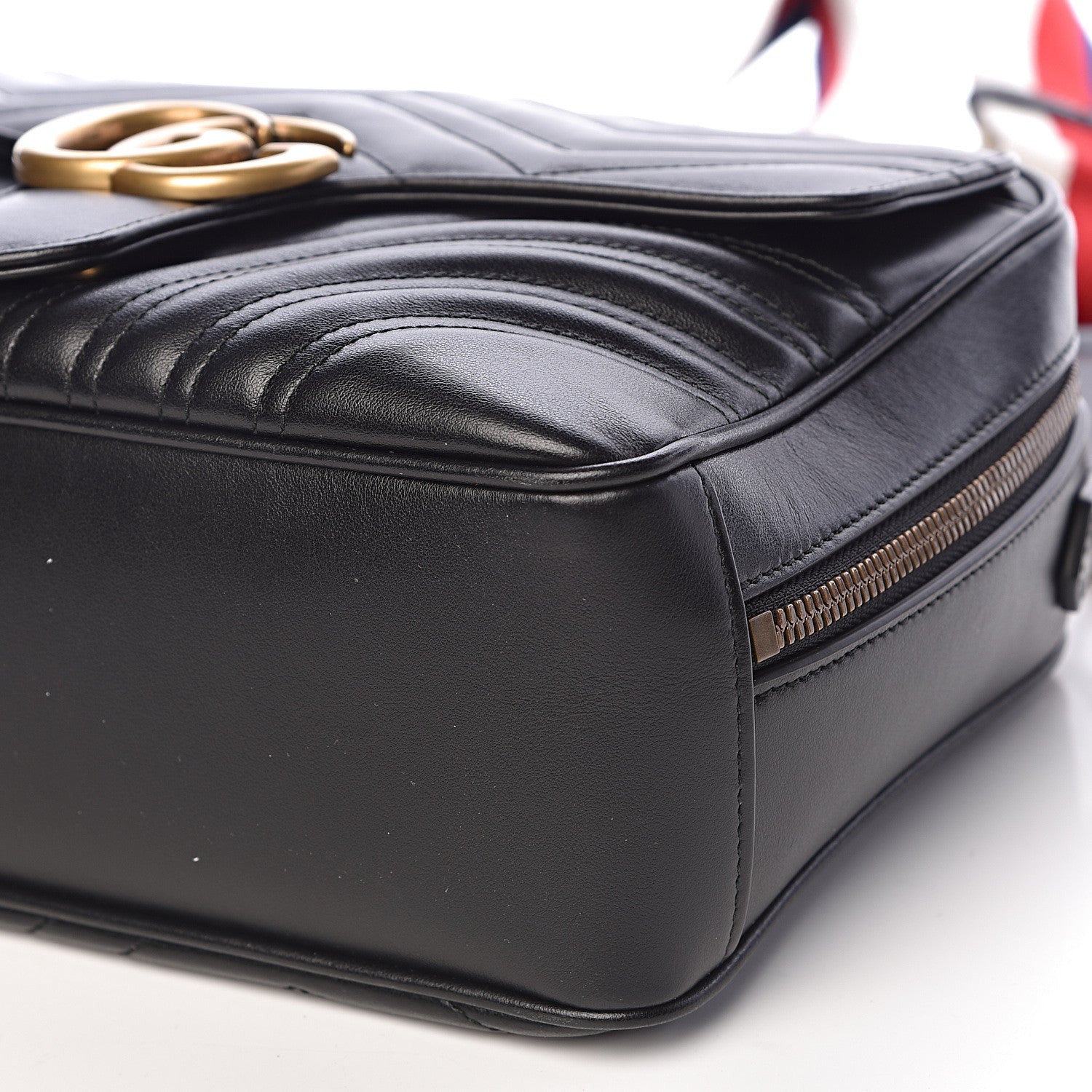 Gucci Calfskin Matelasse Sylvie Web Small GG Marmont Top Handle Shoulder Bag Black 9 of 10