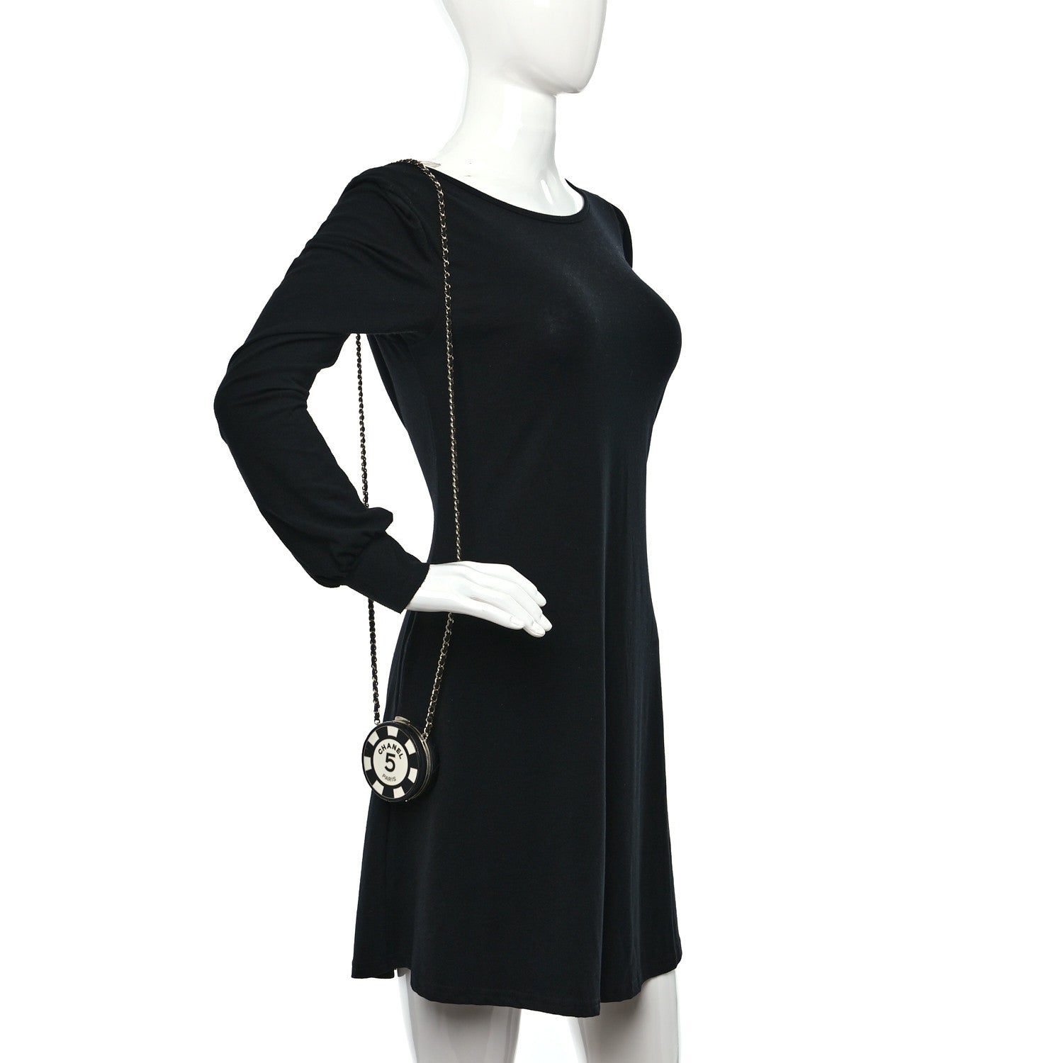 Chanel Lambskin Enamel Quilted Round Poker Chip Clutch With Chain Black White 2 of 11