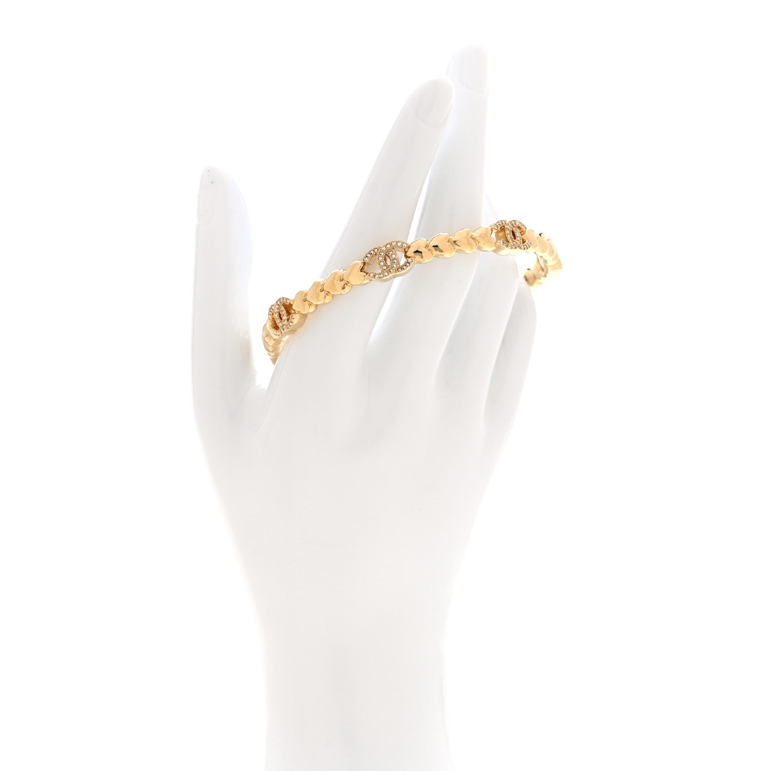 Chanel Crystal CC Heart Link Bracelet M Gold 2 of 6