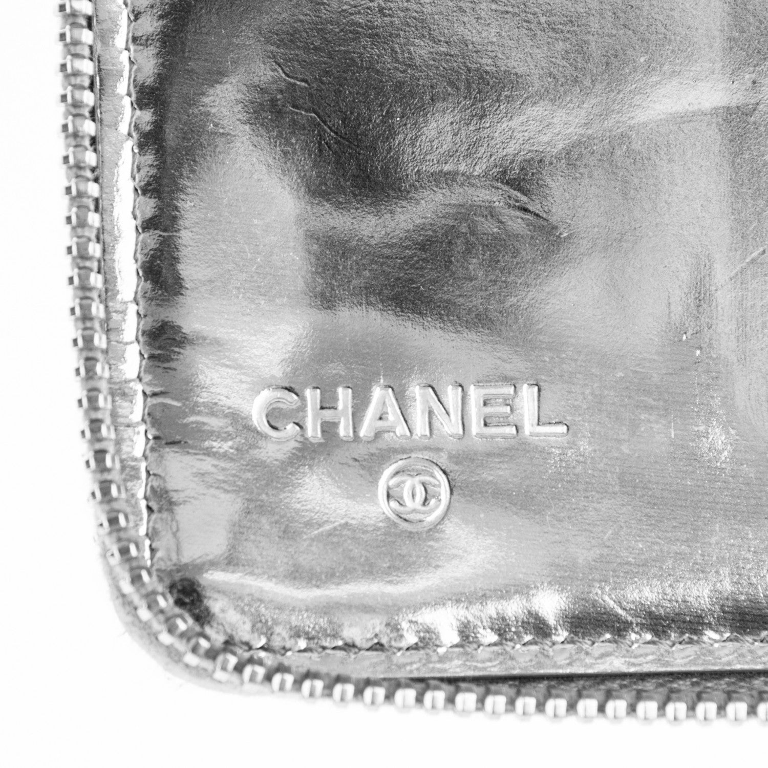Chanel Patent Embossed CC Large Zip Around Organizer Wallet Silver 6 of 7