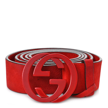 Gucci Nubuck Interlocking G Belt 110 44 Red 1 of 5