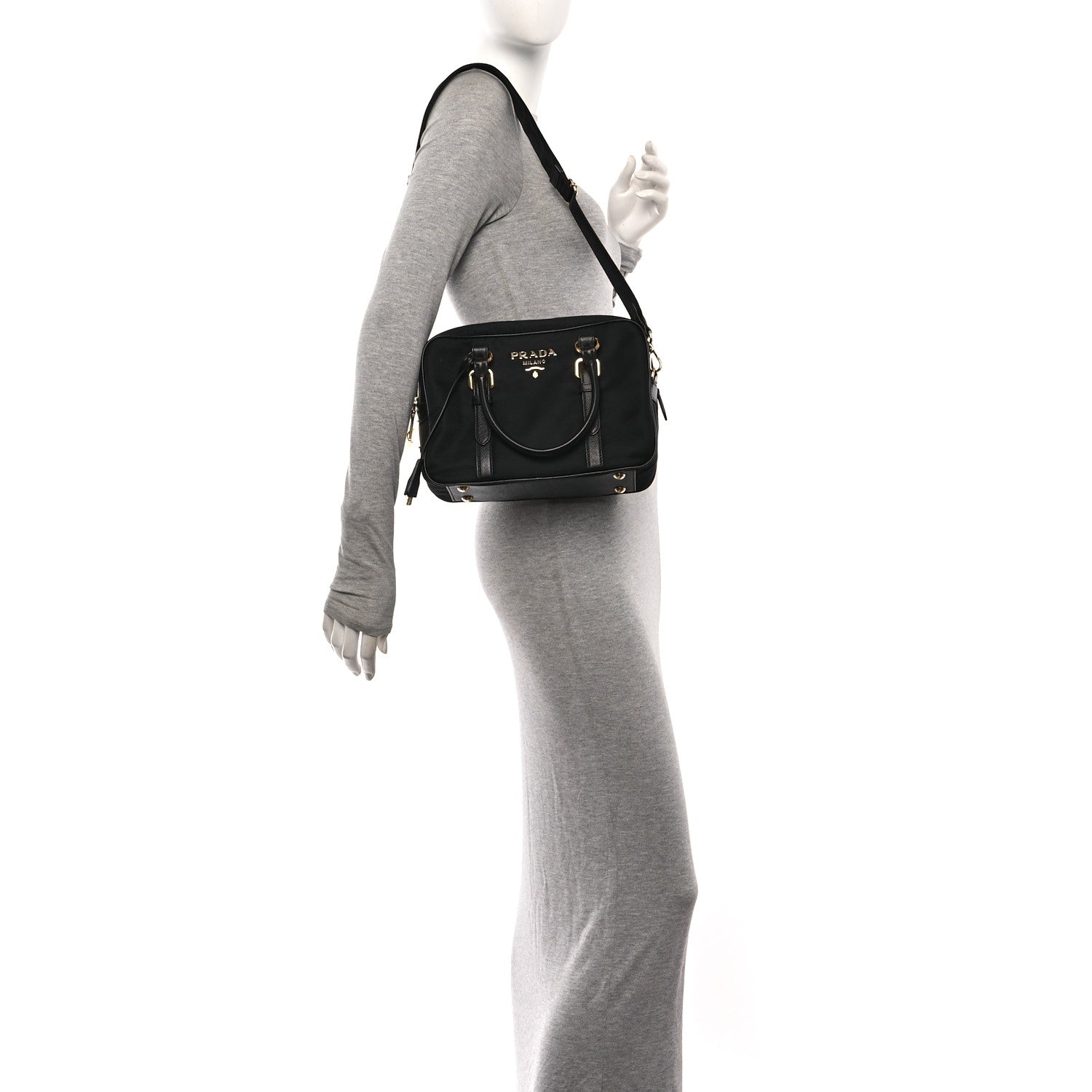 Prada Tessuto Nylon Saffiano Bauletto Black 2 of 10