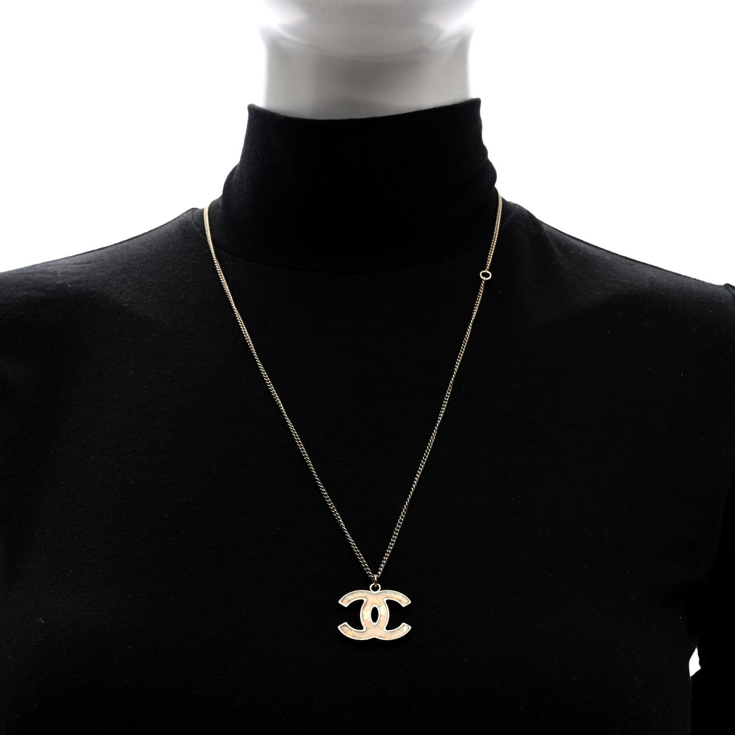 Chanel Metal Resin CC Pendant Necklace Gold Pearly White 2 of 4