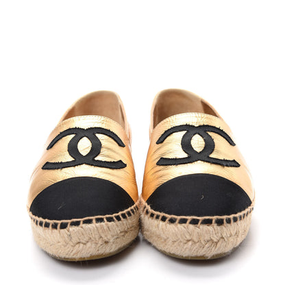 Chanel Laminated Lambskin Grosgrain CC Espadrilles 38 Gold Black 2 of 13