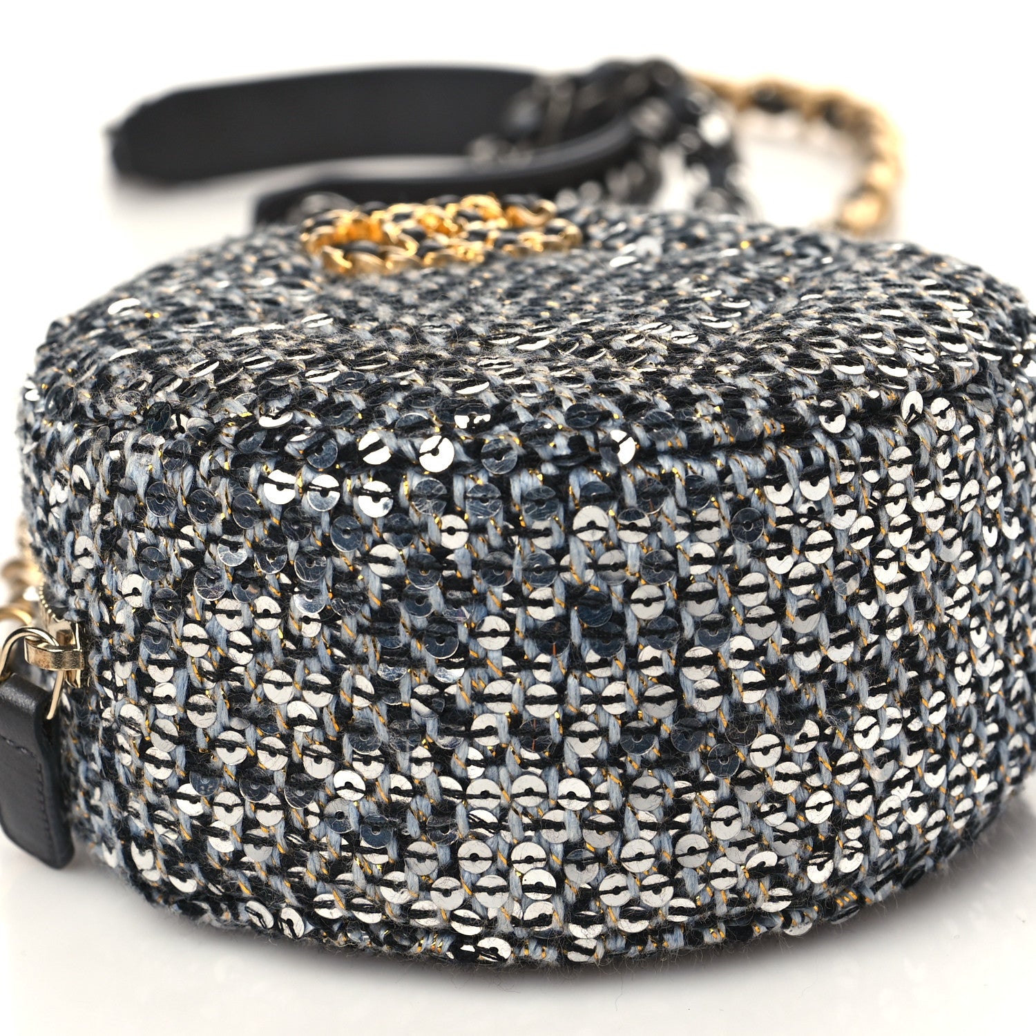 Chanel Sequin Chanel 19 Round Clutch With Chain Silver Black 8 of 9