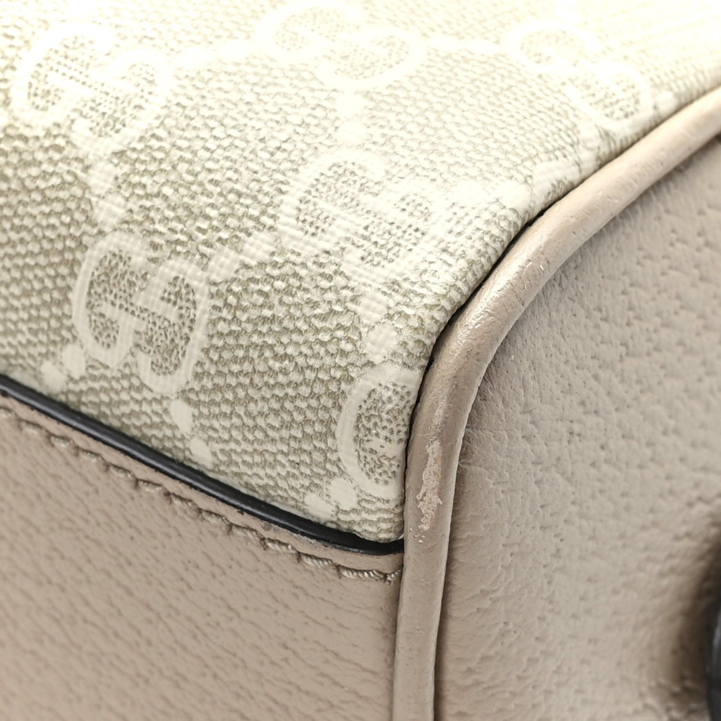 GG Supreme Monogram Textured Dollar Calfskin Web Mini Ophidia Top Handle Bowler Bag Beige Mystic White Oatmeal