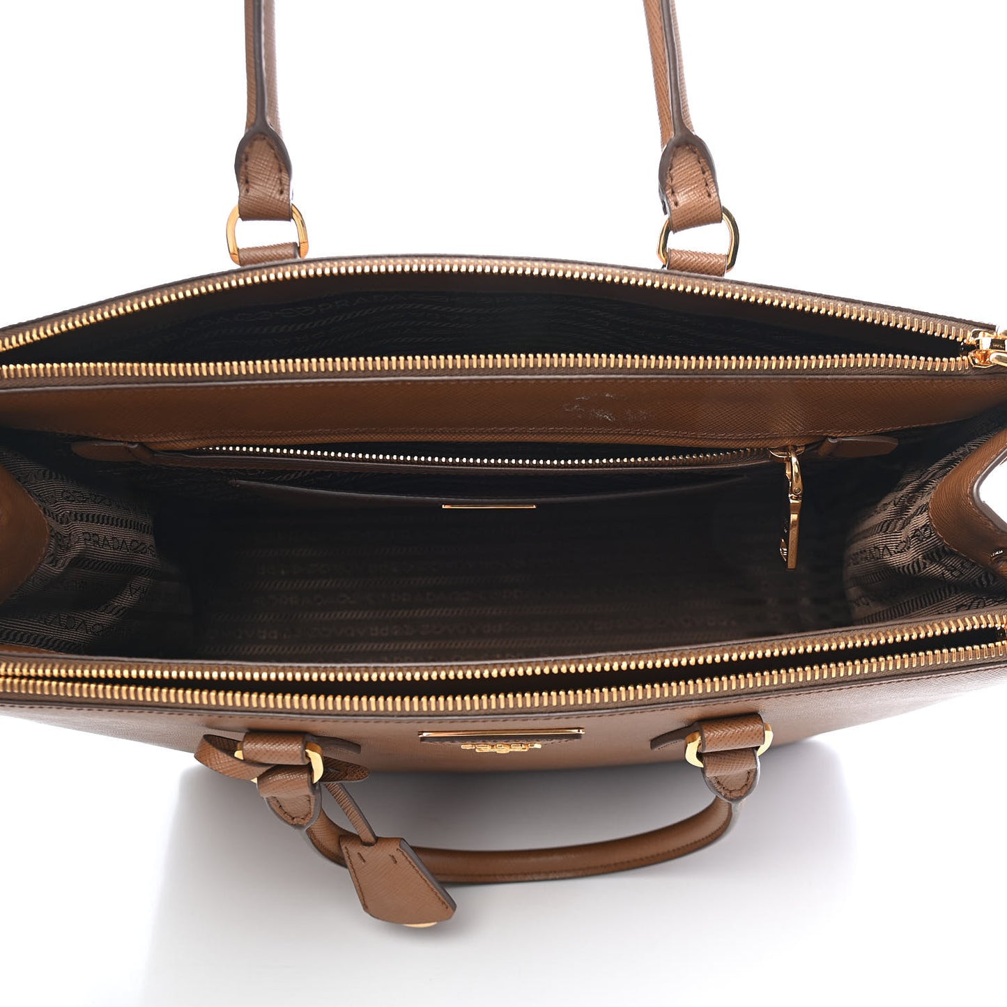 Saffiano Lux Large Galleria Double Zip Tote Caramel