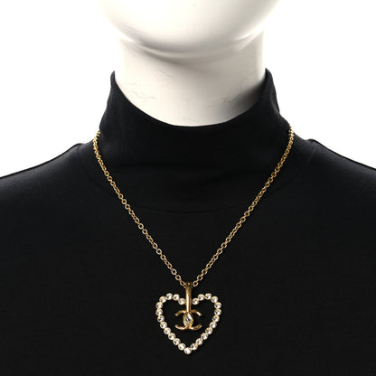 Chanel Crystal CC Heart Necklace Gold 2 of 5