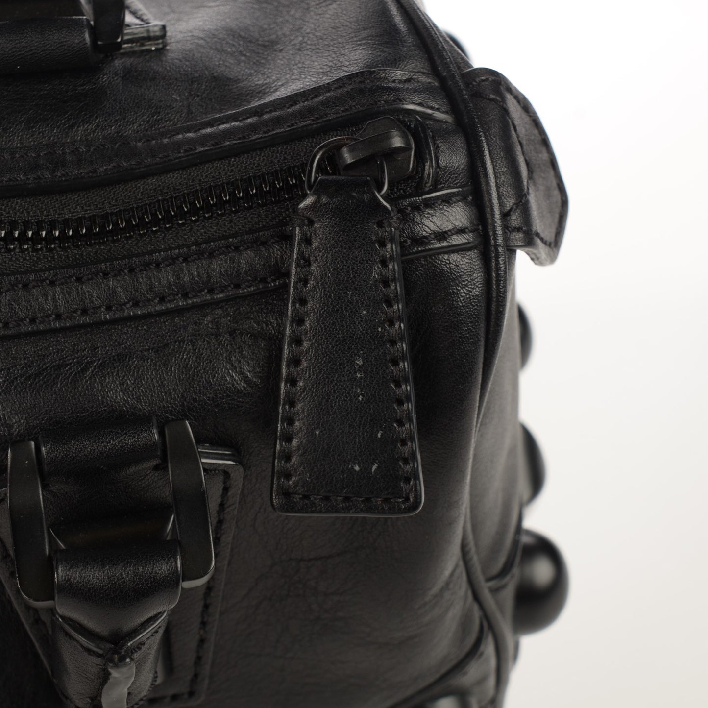 Calfskin Mega Stud Chester Bowling Bag Black