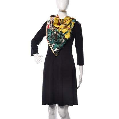 Hermes Silk Wako Ni Scarf 90 Jaune Vert Rouge 2 of 8