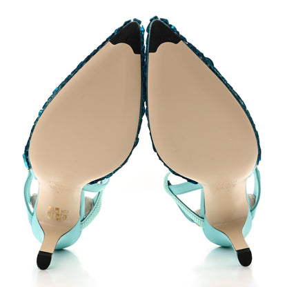 Fendi Organza Sequin Paillettes Colibri Lite 85mm Slingback Pumps 37 Nudo Blue Tiffany Blue 5 of 8