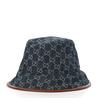Gucci Washed Jacquard Denim Nappa GG Monogram Oscar Bucket Hat L Denim Cuir 3 of 6
