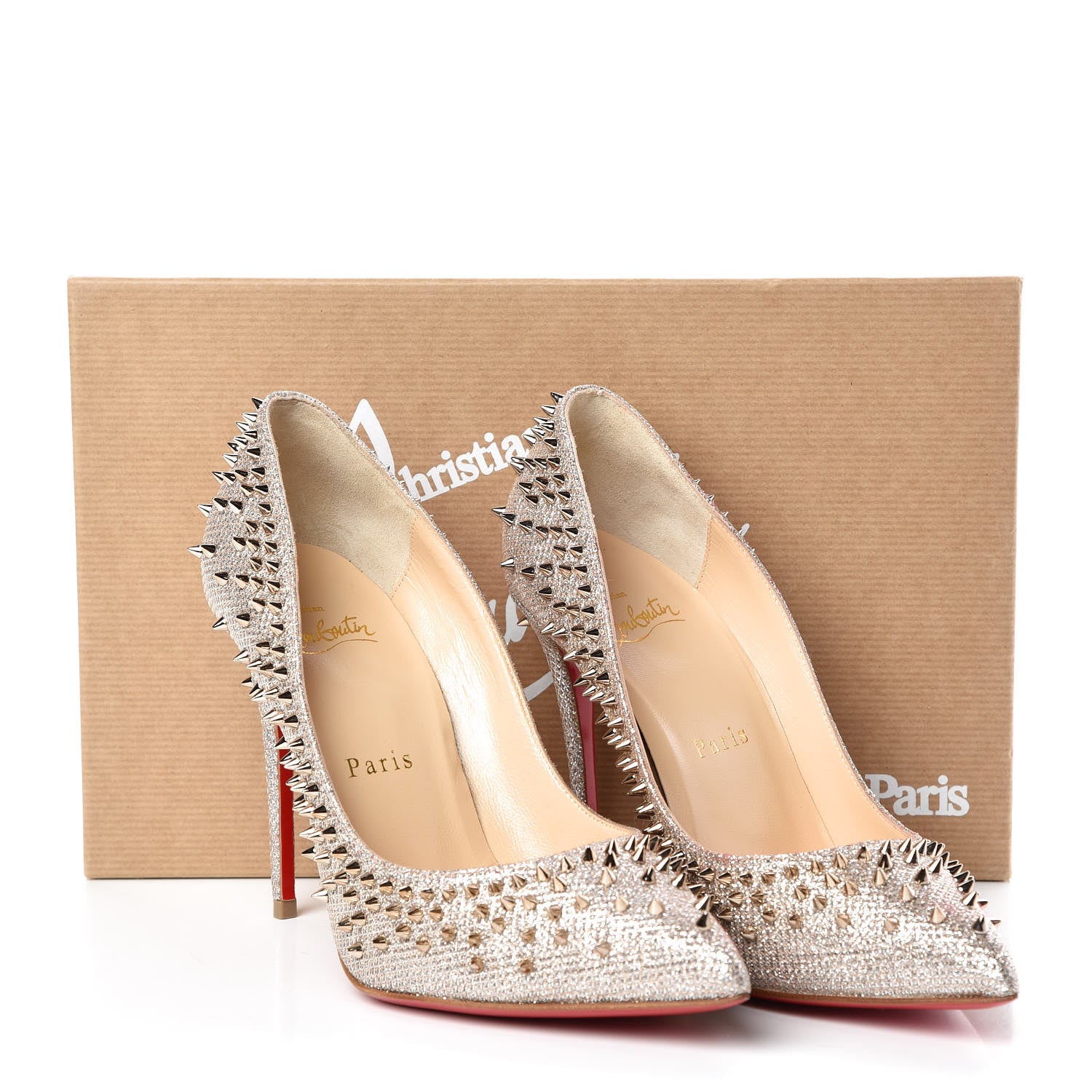 Christian Louboutin Glitter Studded Escarpic 100 Pumps 36.5 Colombe Metal 8 of 8
