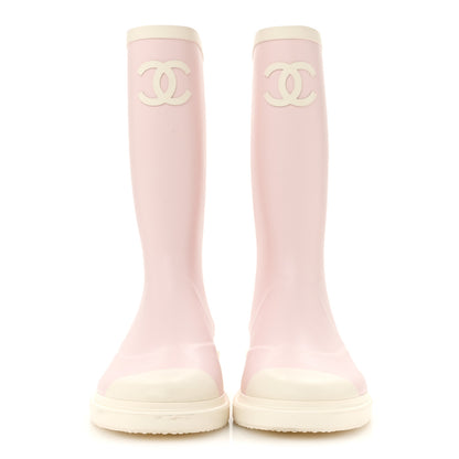 Chanel Caoutchouk CC High Boots 39 Light Pink White 3 of 10