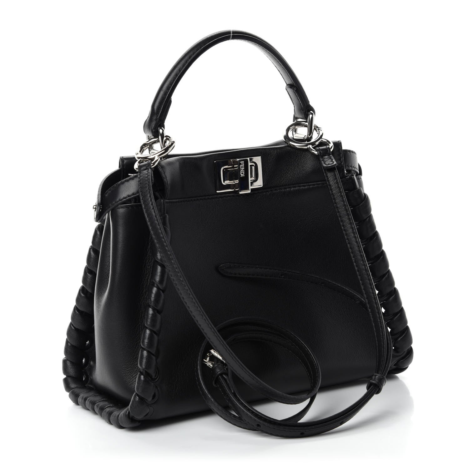 Fendi Nappa Lace Up Mini Peekaboo Iconic Satchel Black 3 of 12