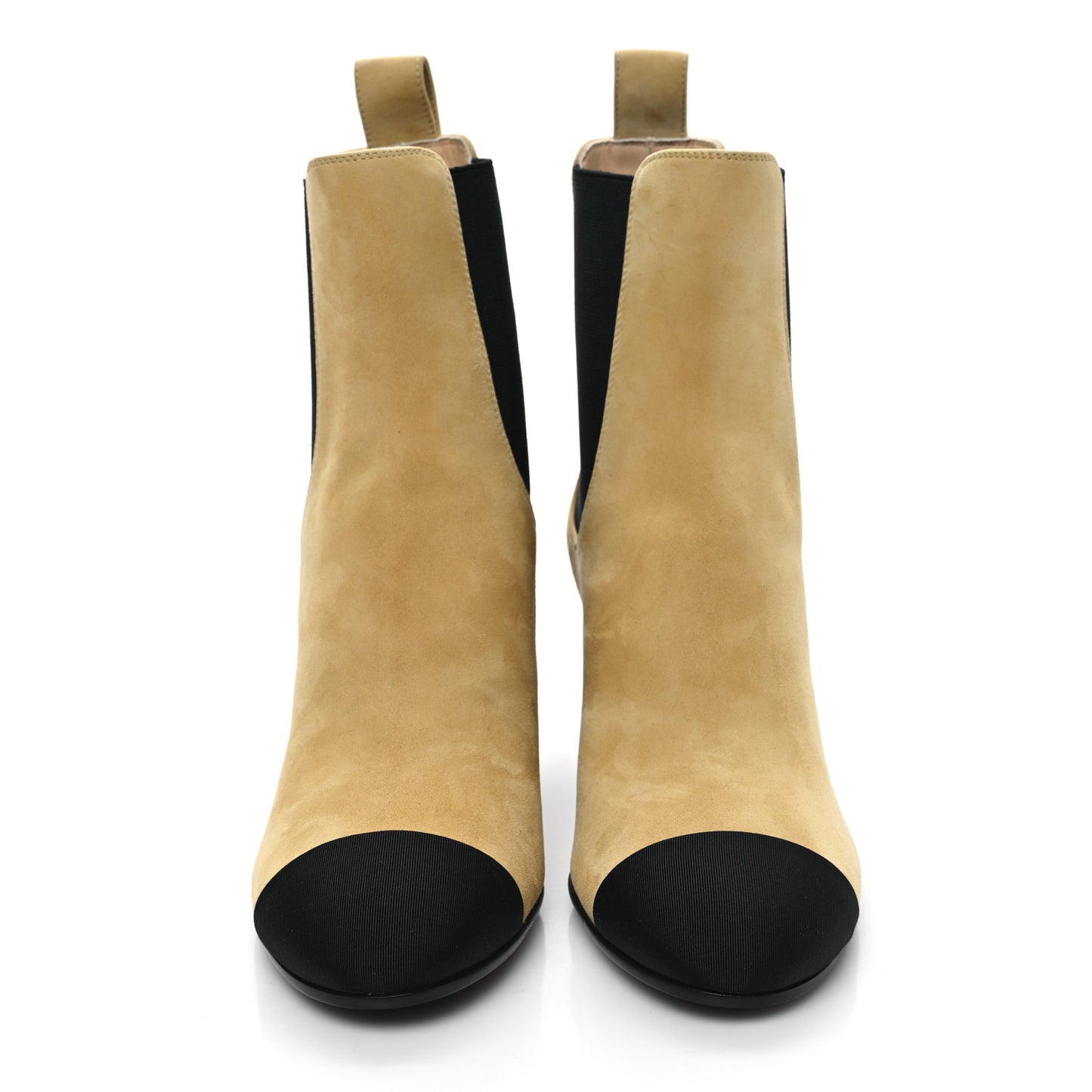 Suede Kidskin Crossgrain Cap Toe CC Short Ankle Boots 39 Beige Black