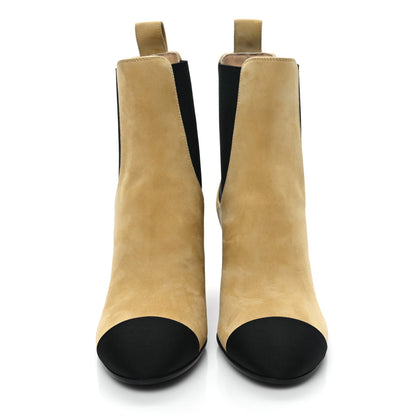 Chanel Suede Kidskin Crossgrain Cap Toe CC Short Ankle Boots 39 Beige Black 2 of 10