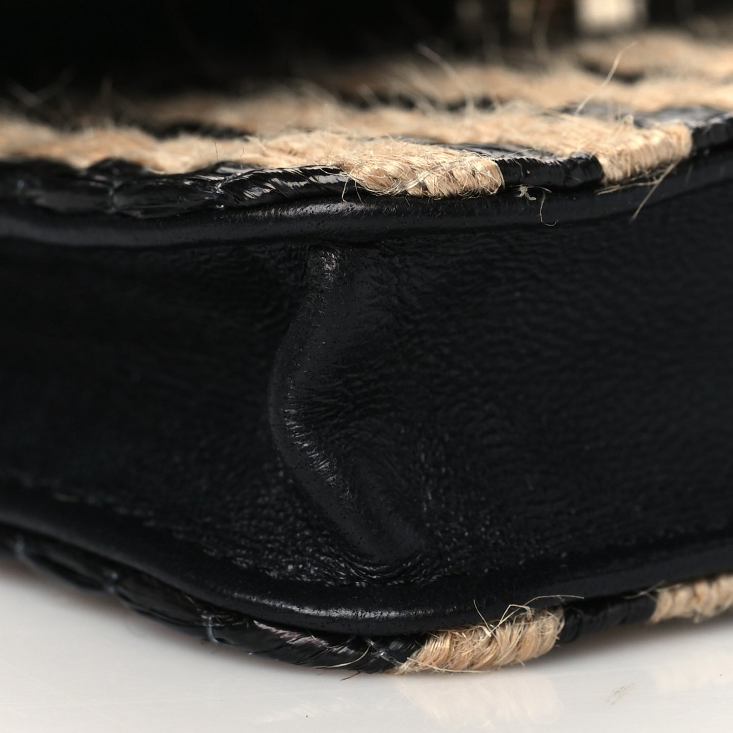 Raffia Jute Striped Belt Bag Black Beige