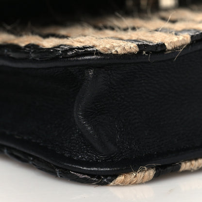 Chanel Raffia Jute Striped Belt Bag Black Beige 9 of 11