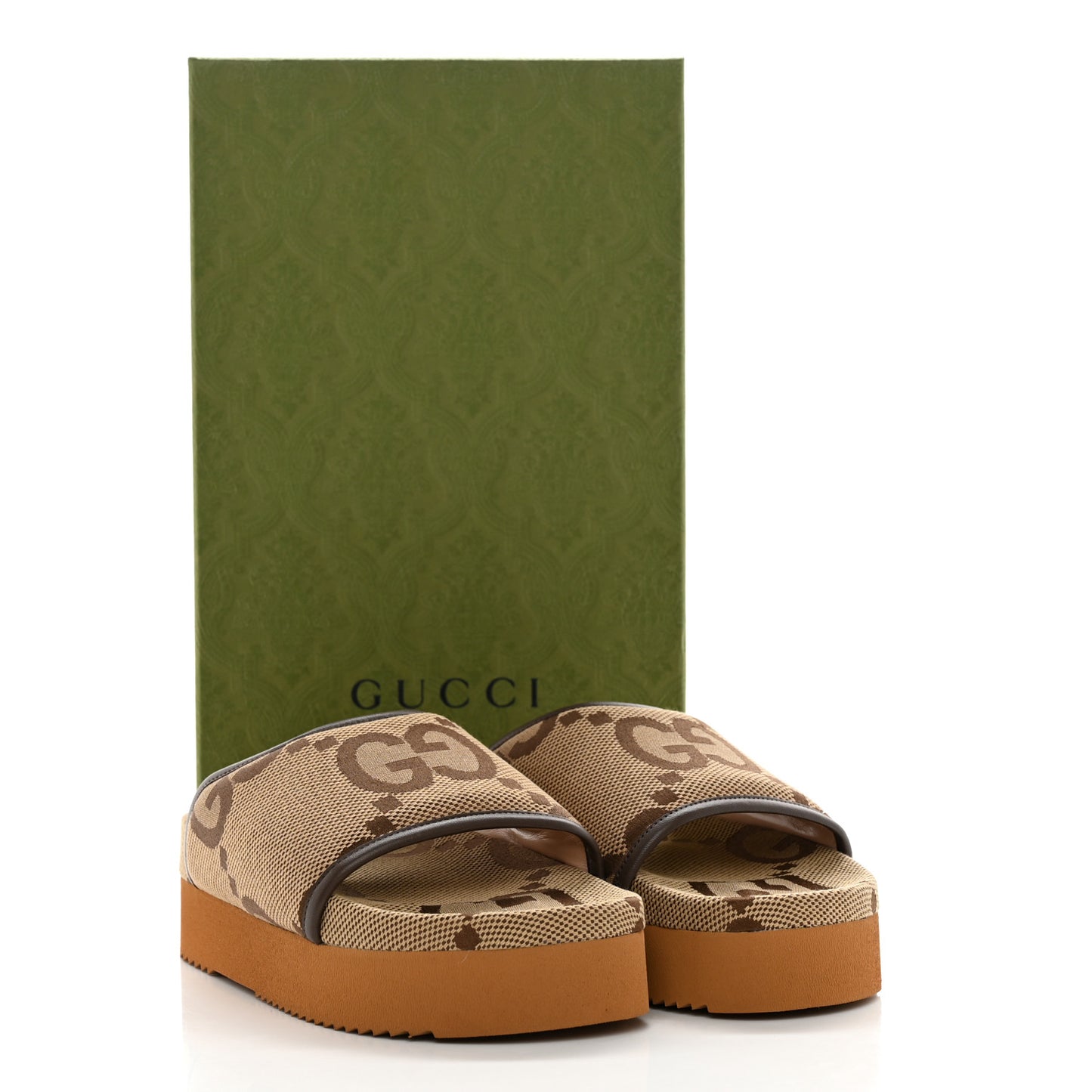 Monogram Jumbo GG Nappa Samoa Platform 40mm Slide Sandals 39 Camel Ebony New Acero