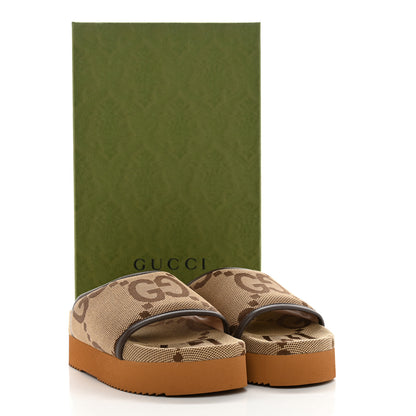 Gucci Monogram Jumbo GG Nappa Samoa Platform 40mm Slide Sandals 39 Camel Ebony New Acero 13 of 13