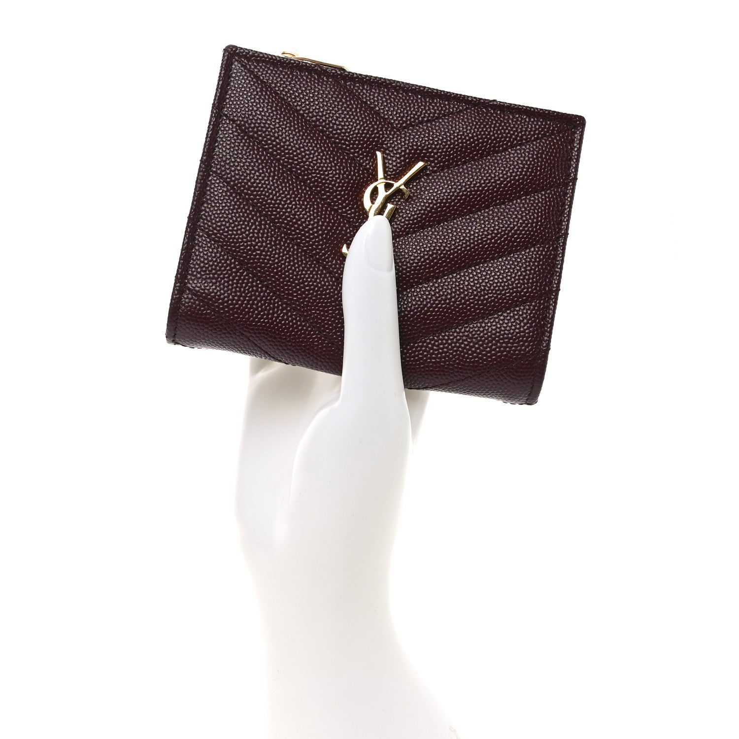 Saint Laurent Grain De Poudre Matelasse Chevron Monogram Zipped Card Case Rouge Legion 2 of 7