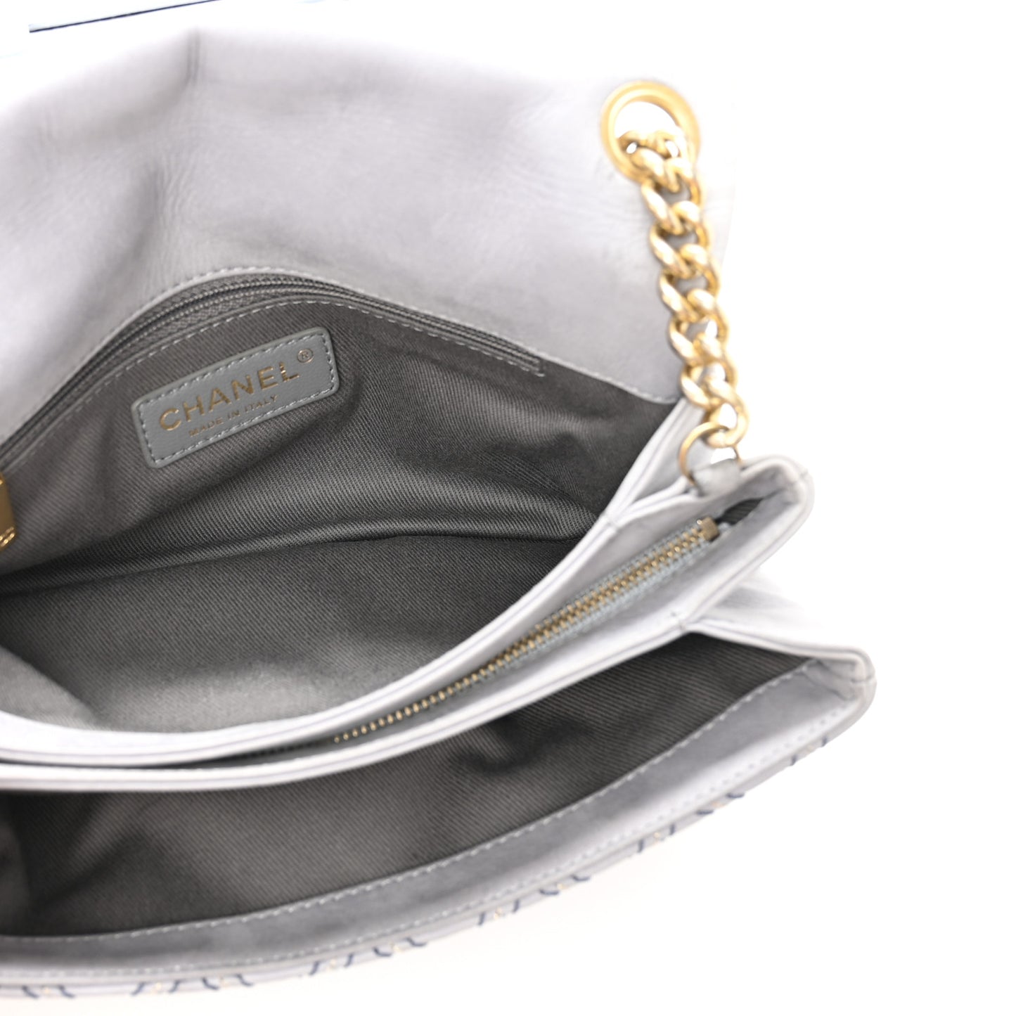 Iridescent Calfskin Triple Stitched Flap Grey