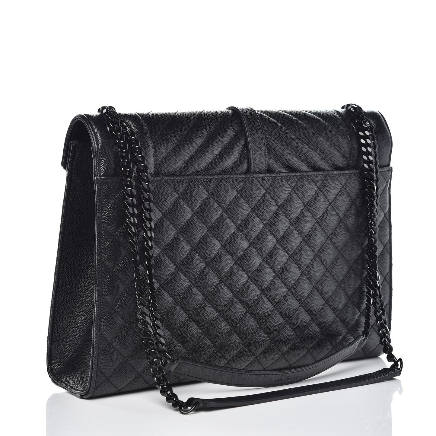 Grain De Poudre Textured Mixed Matelasse Large Triquilt Monogram Monochrome Satchel Black