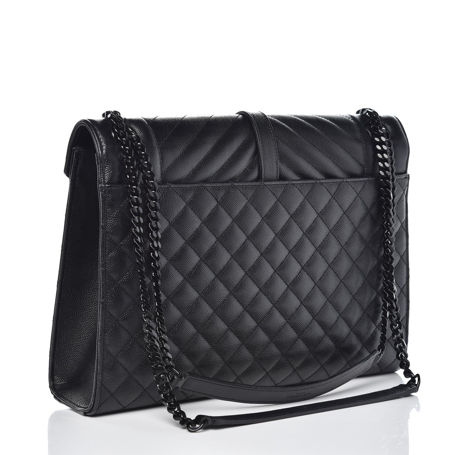 Saint Laurent Grain De Poudre Textured Mixed Matelasse Large Triquilt Monogram Monochrome Satchel Black 3 of 11