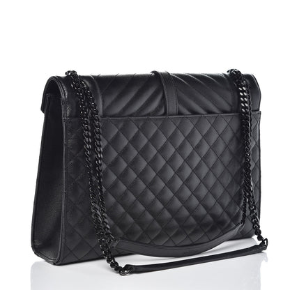 Saint Laurent Grain De Poudre Textured Mixed Matelasse Large Triquilt Monogram Monochrome Satchel Black 3 of 11
