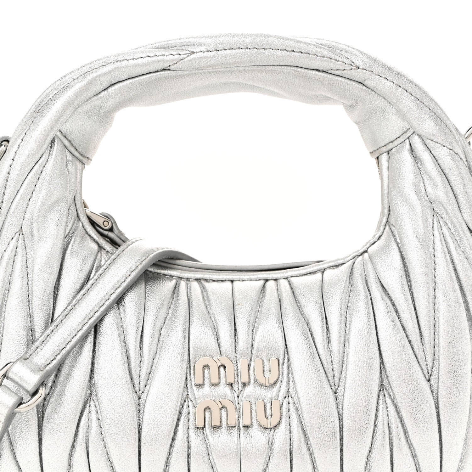 Miu Miu Metallic Nappa Matelasse Mini Wander Hobo Cromo 7 of 9