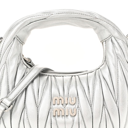 Miu Miu Metallic Nappa Matelasse Mini Wander Hobo Cromo 7 of 9