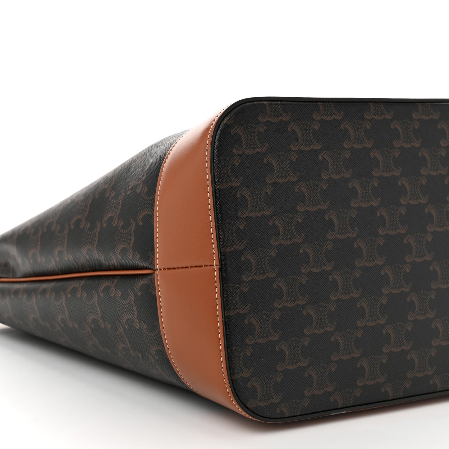 Triomphe Canvas Calfskin Medium Bucket Bag Tan