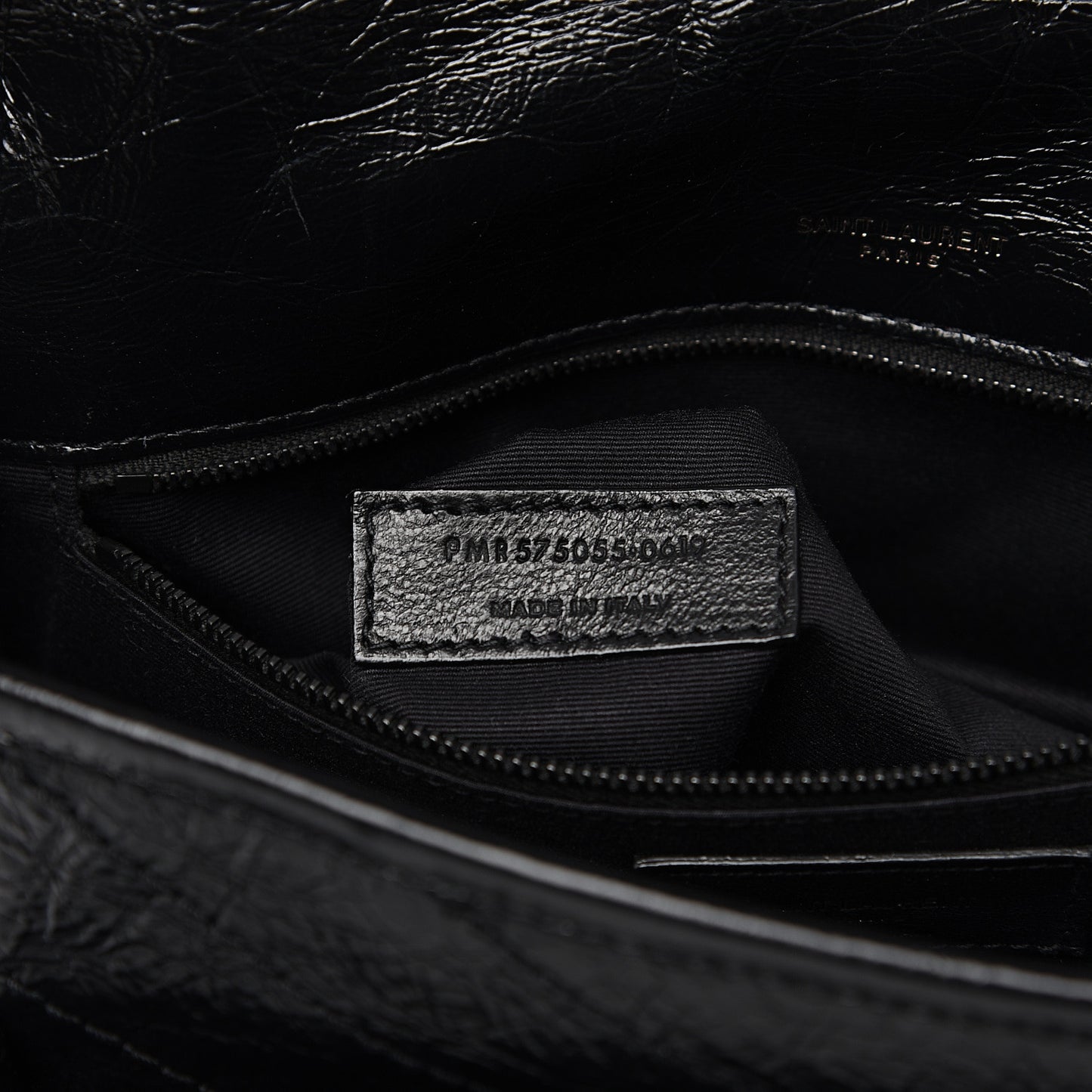 Crinkled Calfskin Matelasse Monogram Medium Niki Chain Satchel Black