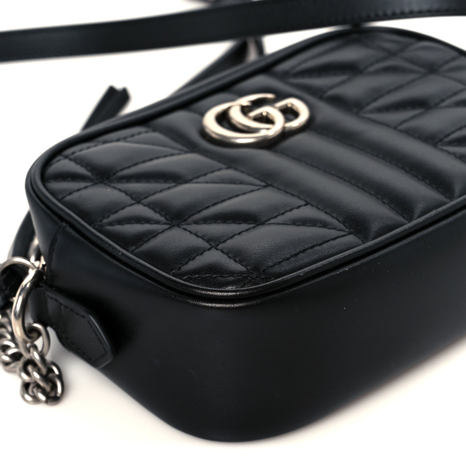 Gucci Calfskin Matelasse Aria Mini GG Marmont Chain Shoulder Bag Black 9 of 10