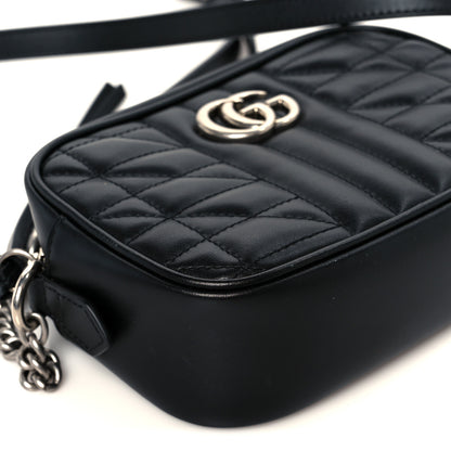 Gucci Calfskin Matelasse Aria Mini GG Marmont Chain Shoulder Bag Black 9 of 10