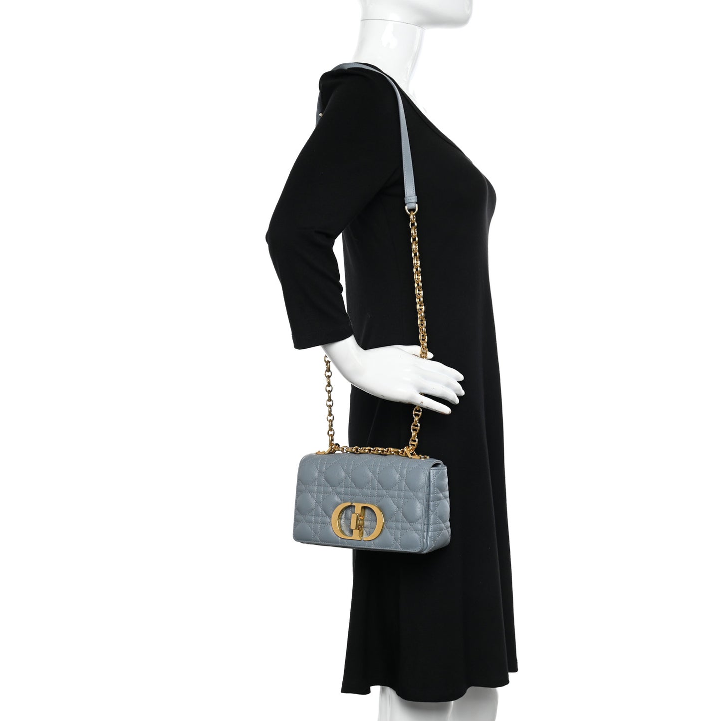 Calfskin Cannage Small Caro Bag Cloud Blue