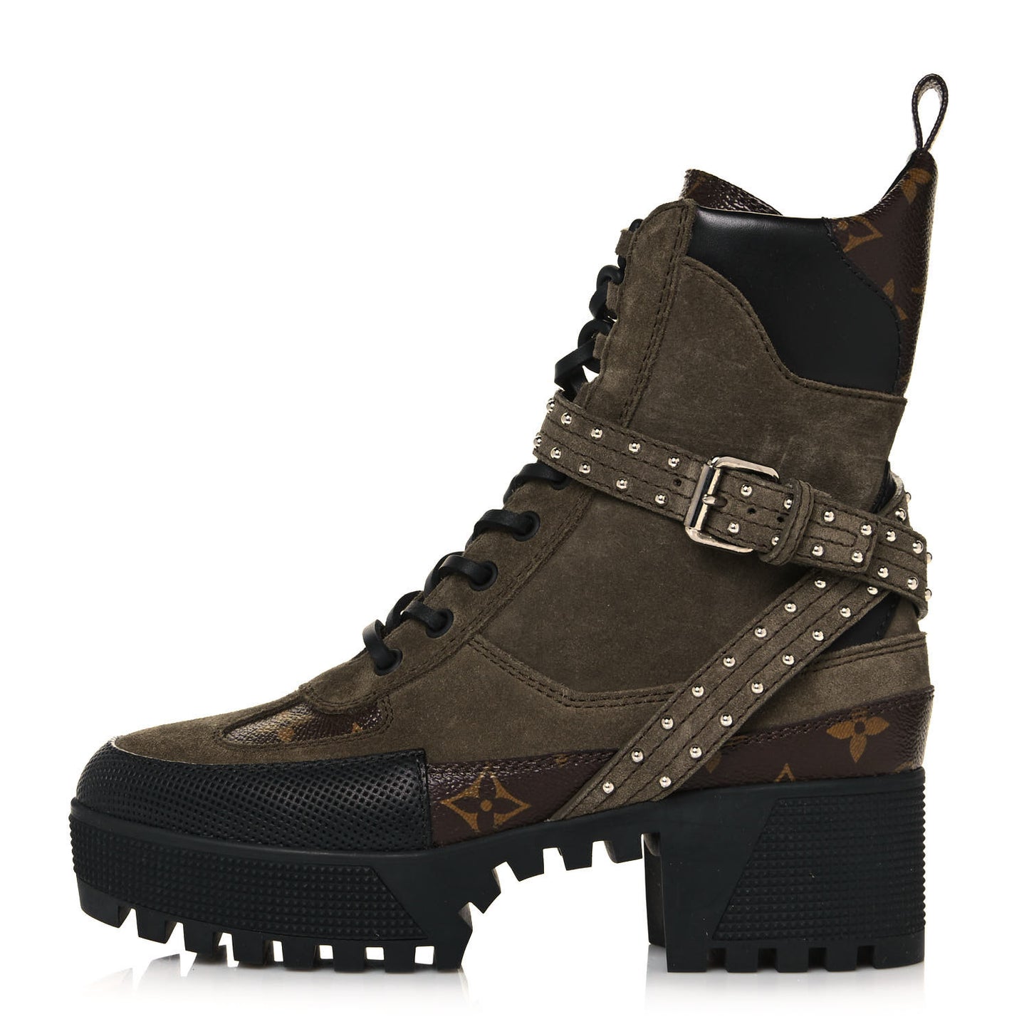 Suede Calfskin Monogram Laureate Platform Desert Boots 36 Kaki