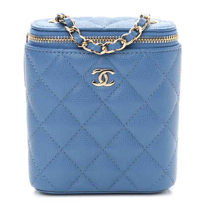 Chanel Caviar Quilted Small Vertical Coco Beauty Vanity Case With Chain Blue 1 of 9