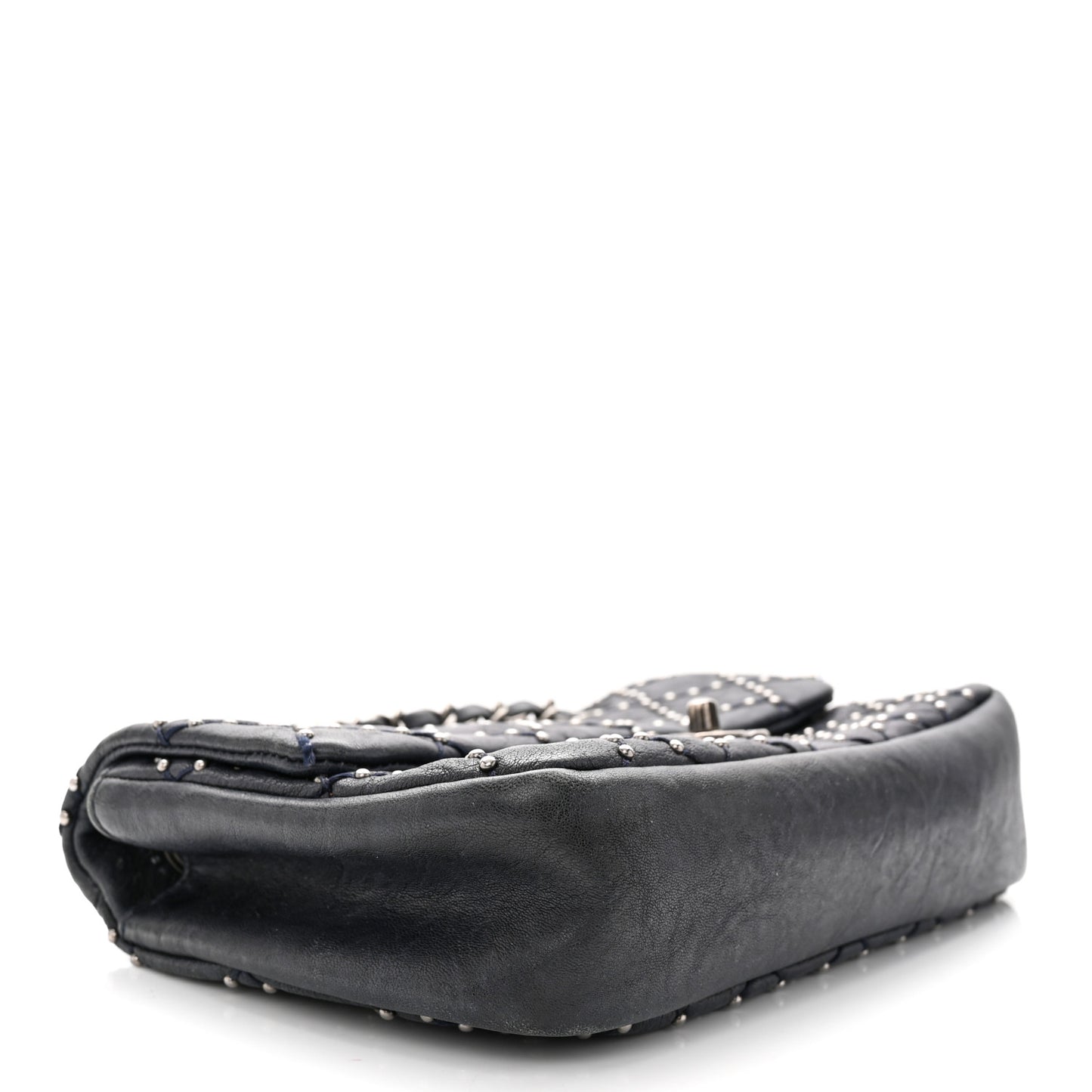 Washed Lambskin Studded Metal Beauty Flap Navy