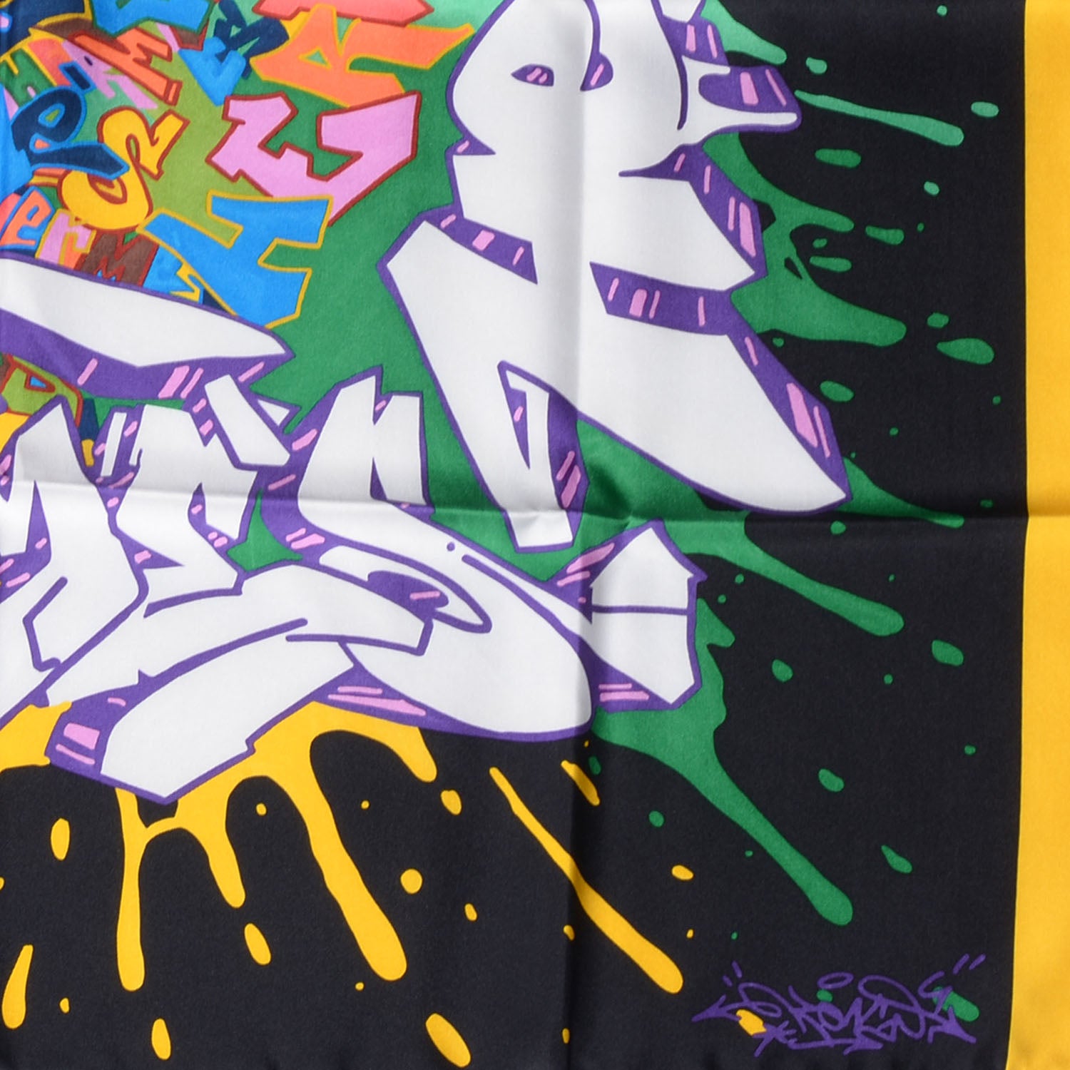 Hermes Silk Graff Graffiti Scarf 90 Noir Blanc Jaune Vif 3 of 6