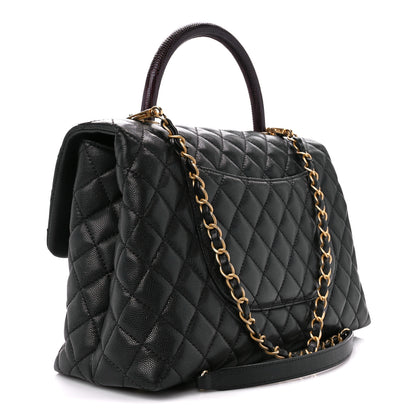 Chanel Caviar Lizard Quilted Medium Coco Handle Flap Black 3 of 12