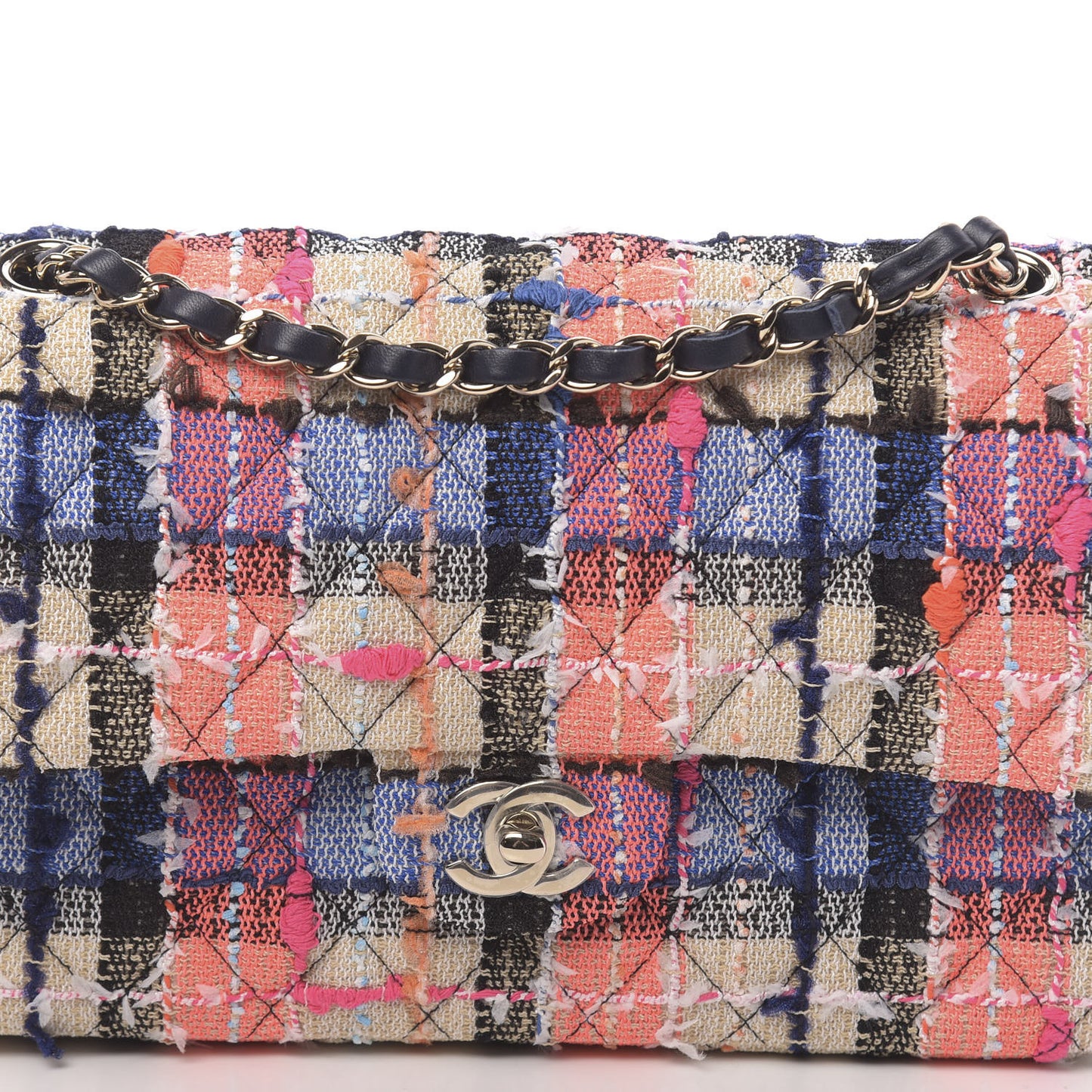 Tweed Quilted Medium Double Flap Blue Orange Yellow