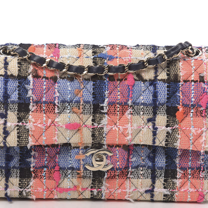 Chanel Tweed Quilted Medium Double Flap Blue Orange Yellow 10 of 11