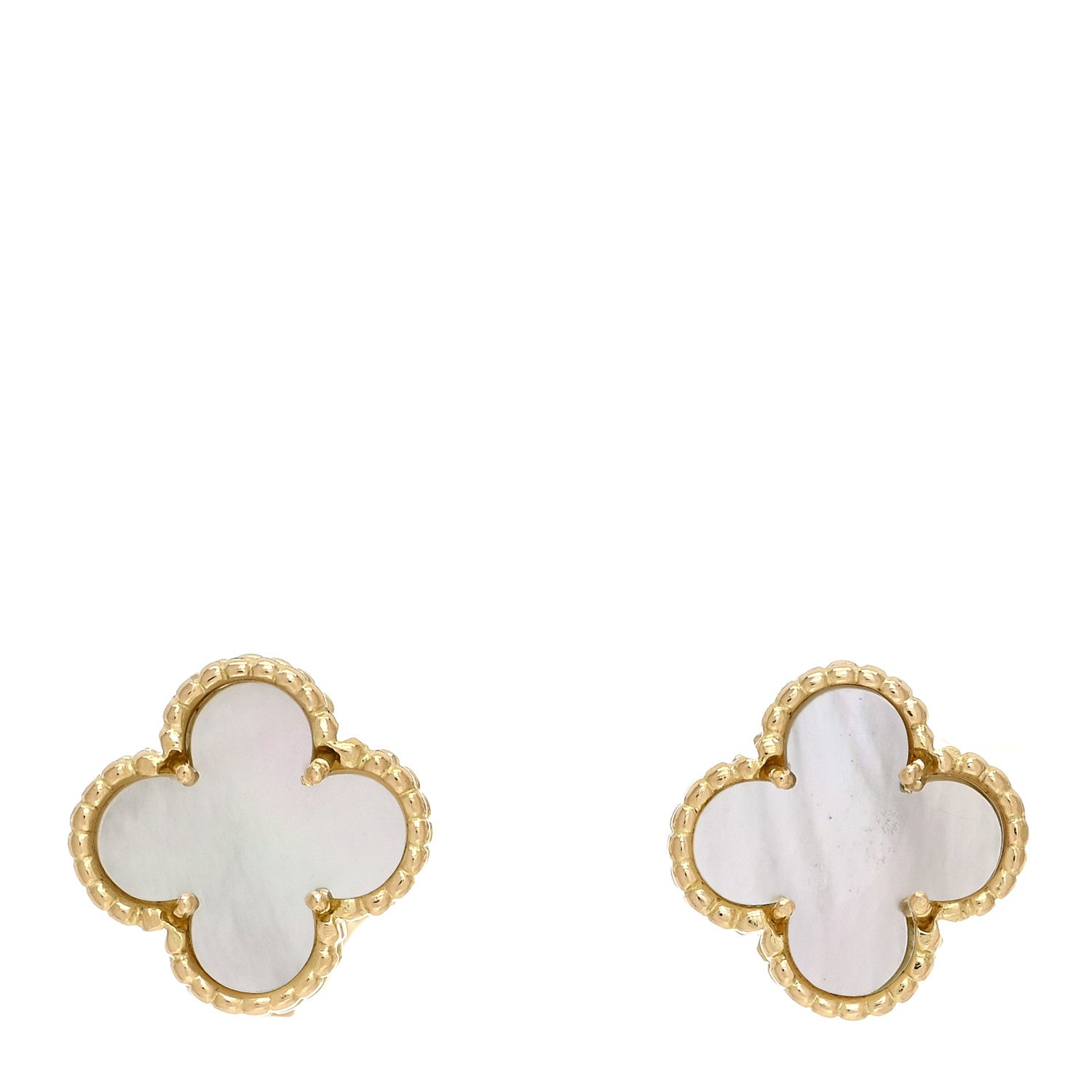 Van Cleef & Arpels 18K Yellow Gold Mother of Pearl Vintage Alhambra Earrings 1 of 5